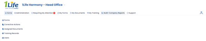 1Life Harmony - Multi-Company Reports Menu