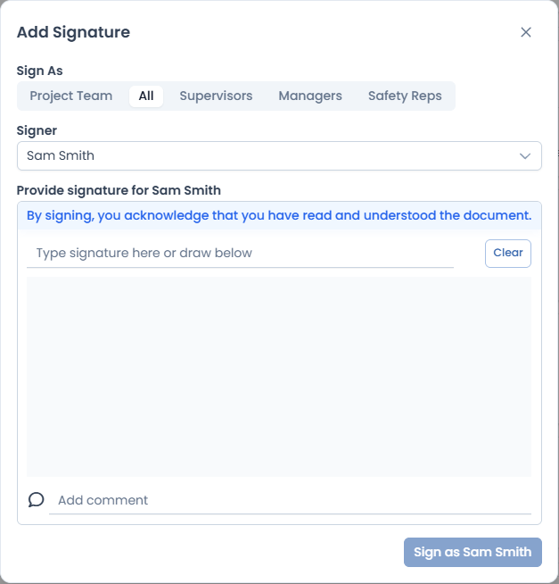 Add Signature pop-up