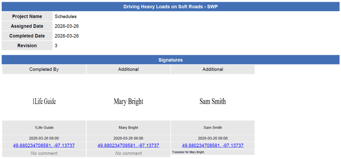 Document export signature comments