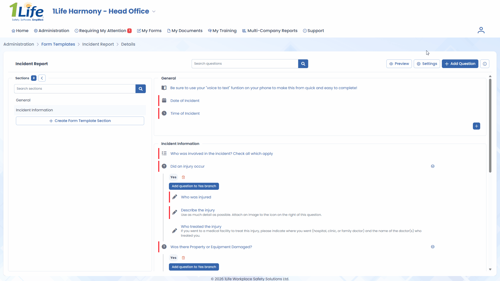 Form Template Details - Settings
