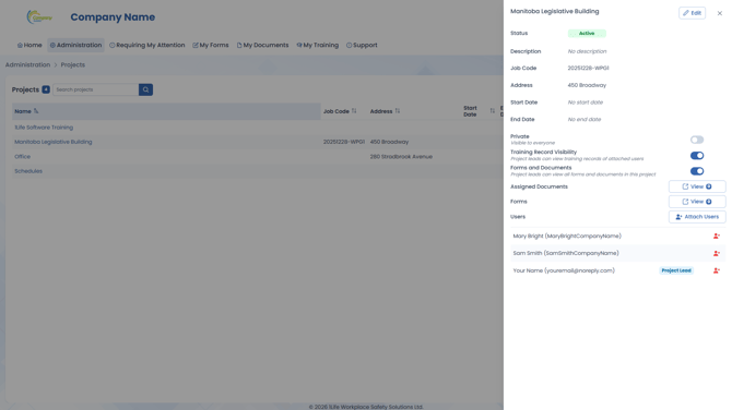 Job Codes - Project details drawer